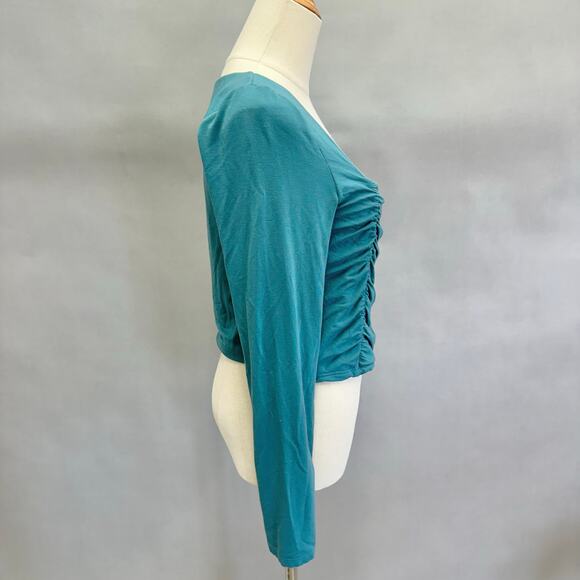 Wilfred Lydia teal crop top square neck ruched front long sleeve Size Large - Picture 5 of 10